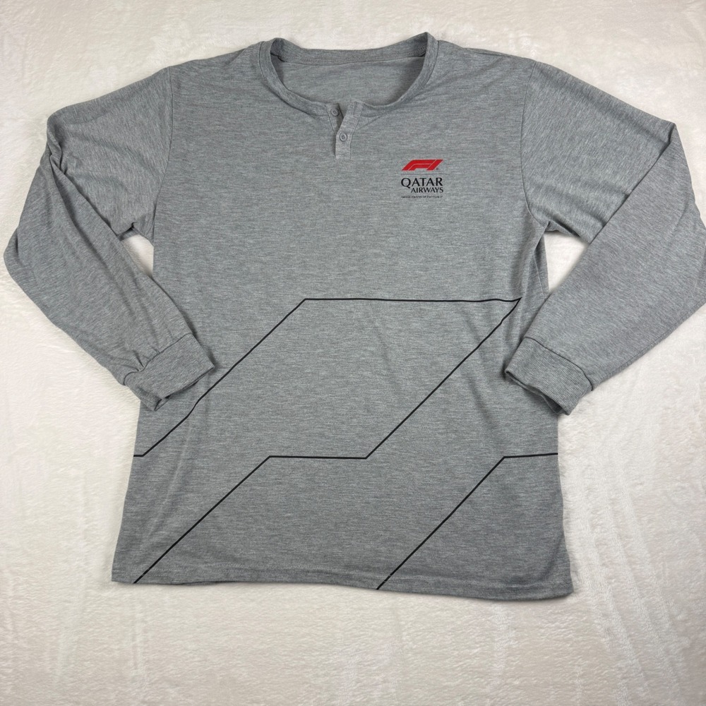 Qatar Airways Formula 1 Gray Long Sleeve M‎ Henley Pajama Business Class Shirt